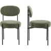 Lot de 2 chaises en velours côtelé vert, piètement métal noir