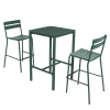 Table haute de terrasse avec 2 chaises en aluminium vert foncé