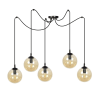 Lámpara colgante con cables ajustables hasta 200cm y 5 esferas ámbar