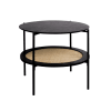 Table basse noire effet bois et cannage 2 plateaux