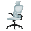 Silla de oficina ergonómica azul de rejilla con resposabrazos