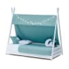 Lit d'enfant Montessori 70x140 cm avec matelas et textile aigue-marine