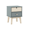 Chevet 2 tiroirs en mdf et pin coloris gris vert et naturel