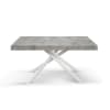 Mesa de madera, gris hormigón, base blanca, ext.160x90-240x90cm