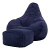 Pouf inclinable avec repose-pied velours côtelé bleu marine