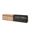 Mueble tv efecto madera roble y negro 200x35x45 chimenea efecto fuego