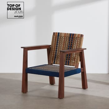 Fauteuil Noor avec Pieds en Bois - Bleu Denim
