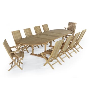 Samora - Salon de jardin 2 fauteuils avec 8 chaises en teck massif