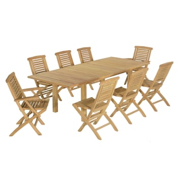 Almeria - Salon de jardin 6 chaises avec 2 fauteuils en teck massif