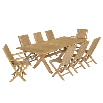 Teresina - Salon de jardin 6 chaises avec 2 fauteuils en teck massif