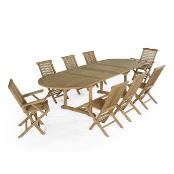 Biarritz - Salon de jardin 6 chaises avec 2 fauteuils en teck massif