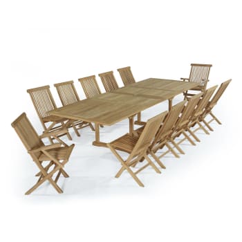 Thira - Salon de jardin 10 chaises + 2 fauteuils en teck massif
