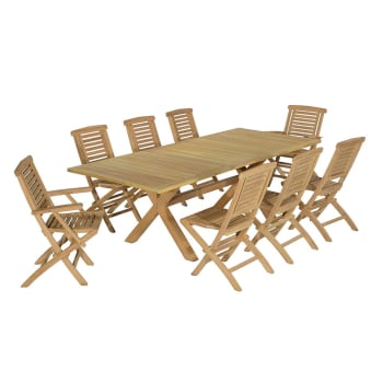 Livourne - Salon de jardin 6 chaises avec 2 fauteuils en teck massif