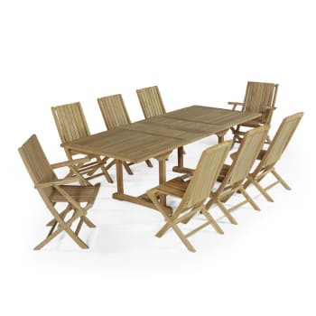 Pampelone - Salon de jardin 6 chaises avec 2 fauteuils en teck massif