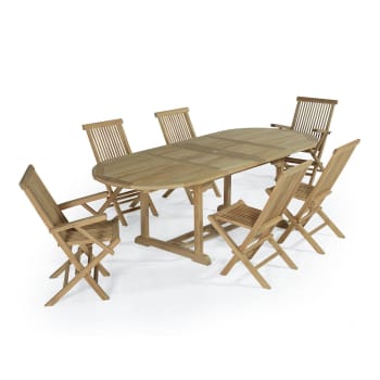 Castiglione - Salon de jardin 4 chaises avec 2 fauteuils en teck massif