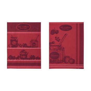 Confiture - Lot de 2 torchons jacquard pur coton rouge 50 x 75