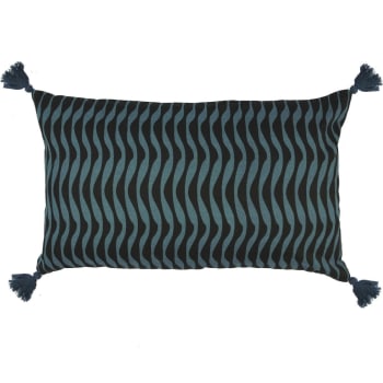 Zigzag - Housse de coussin coton  50x30 noir / bleu pétrole