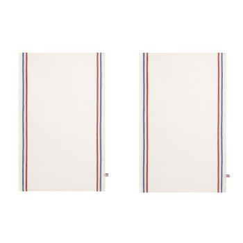 Tricolore - Lot de 2 torchons en pur lin en blanc 65x43