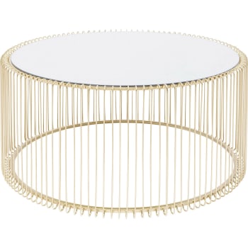 Wire - Table basse ronde en acier doré et verre miroir