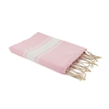 St tropez - Fouta bande blanche coton  100x200 rose pâle