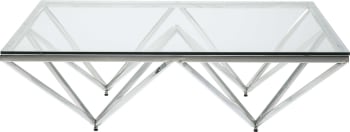 Network - Table basse carrée en acier argenté et verre