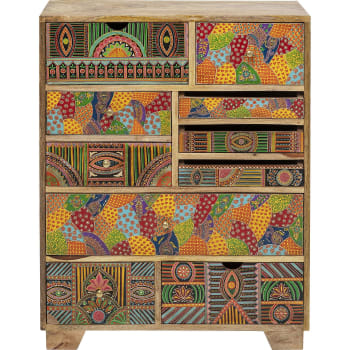 Paradise - Commode 10 tiroirs en manguier massif motifs multicolores
