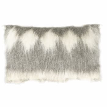 WOOL HANDWOVEN - Coussin rectangle losange en laine gris 40x70