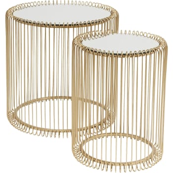 Wire - 2 tables d'appoint rondes en acier doré et verre miroir