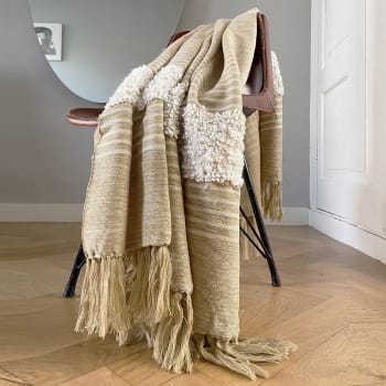 TRIBAL - Manta blanco roto acrílico y lana 125x150