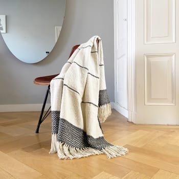 BERBER - Manta acrílico y lana color crudo 125x150
