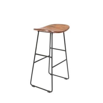 Tabouret de bar en teck recyclé et métal H76cm - Naturel Tangle ...