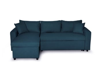 MARIA - Canapé d'angle réversible convertible avec coffre en tissu bleu canard