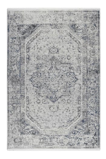 Soho - Teppich im Vintage-Boho-Stil mit Fransen, in grau-blau-beige, 200x290