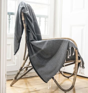 Oslo - Manta plaid algodón negro 130x170