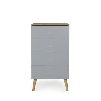 Dot - Petit meuble de rangement en bois 4 tiroirs H98cm gris clair