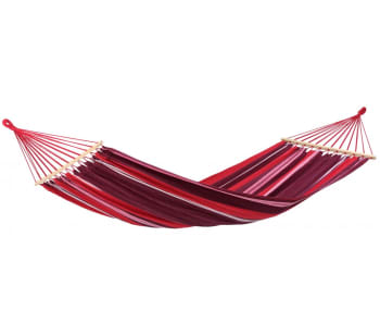 SAMBA - Hamac simple à barre en tissu rayé rouge et violet