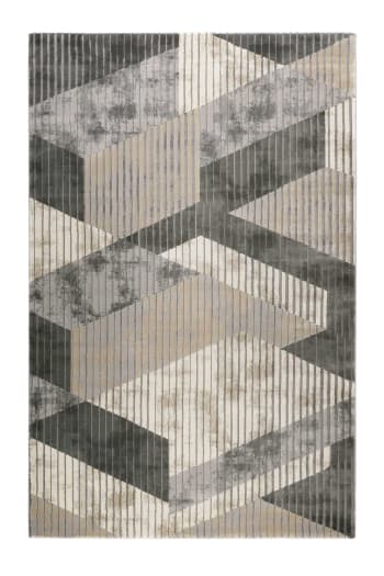 Tamo - Tapis motif effet 3D relief tons de gris pour salon/chambre 225x160
