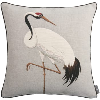 GRUES BLANCHES - Coussin tapisserie une grue blanche Gris 50 x 50