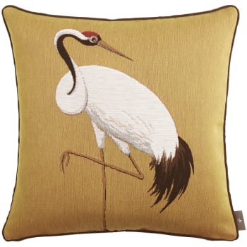 GRUES BLANCHES - Coussin tapisserie une grue blanche Jaune 50 x 50