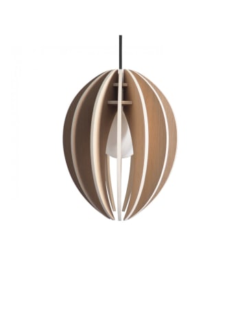 FÈVE - Lampe suspension bois et béton chêne naturel cordon noir