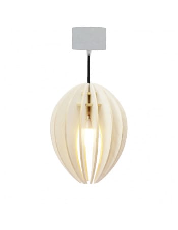 FÈVE - Lampe suspension bois et béton frêne teinté blanc cordon noir
