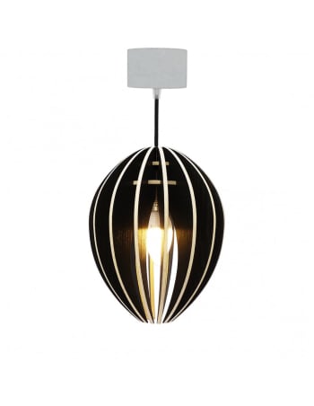 FÈVE - Lampe suspension bois et béton frêne teinté noir cordon noir