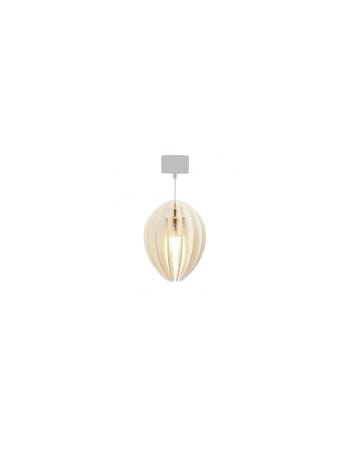 FÈVE - Lampe suspension bois et béton frêne teinté blanc cordon blanc