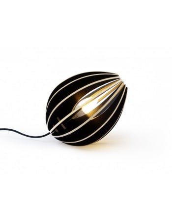 FÈVE - Lampe à poser en bois frêne teinté noir avec fil noir