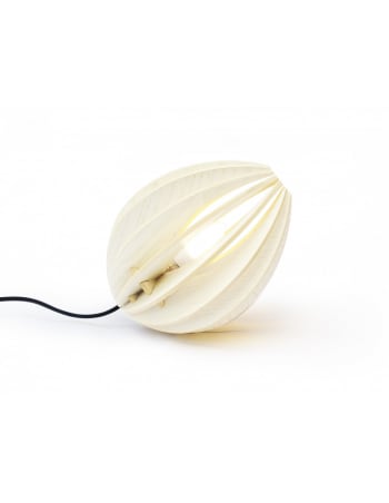 FÈVE - Lampe à poser en bois frêne teinté blanc avec fil noir