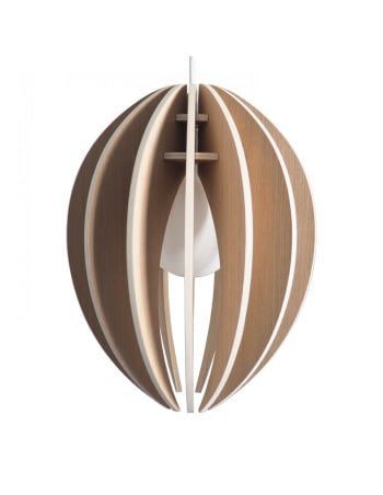 FÈVE - Lampada a sospensione in legno con filo bianco e lampadina