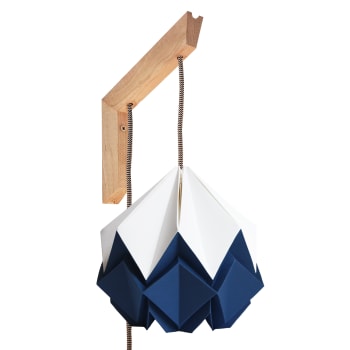 MOKUZAI - Aplique de madera y pantalla origami blanca y azul en papel
