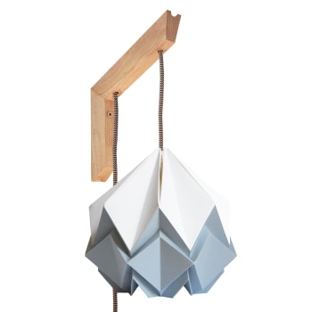 MOKUZAI - Aplique de madera y pantalla origami blanca y gris en papel