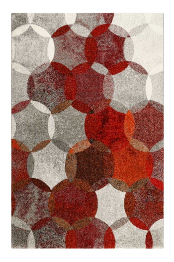 Modernina - Teppich mit Vintage-Kreismuster in Rot/Grau 160x225