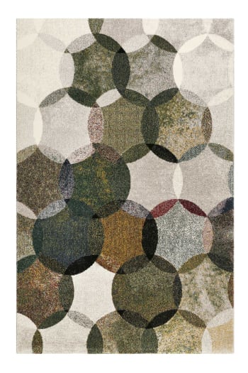 Modernina - Tapis motif cercles vintage vert/gris pour salon, chambre 170x120